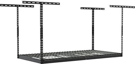 SafeRacks 2x8 Overhead Garage Storage Rack - 400 Pound Weight Capacity Height Adjustable Steel Ceiling-Mounted Rack with Accessories (Hammertone) (12-21)