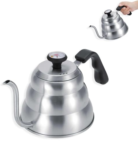 Hervidor con cuello de cisne Con termómetro, Tetera para Goteo de Acero Inoxidable con Cuello de Cisne, Cafetera de Goteo, Tetera Inicio De Goteo A Mano para el Hogar(1L)