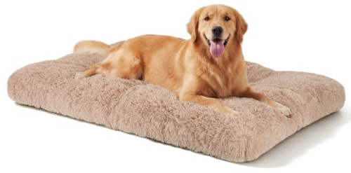 JOEJOY Large Dog Bed Crate Pad, Deluxe Plush Washable Dog Beds Fulffy Soft Kennel Pad Anti-Slip Pet Sleeping Mat for Extra Large Medium Small Dogs, 40 x 27, Beige