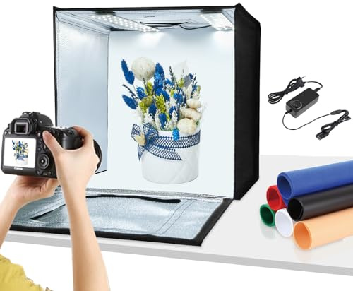 PULUZ Fotostudio 40CM Boîte de Studio Pliable à Lumière Blanche Dimmable pour la Vente de Produits Commerciaux en Ligne avec 2 Panneaux Lumineux et 3 Couleurs PVC/3 Fonds Polaires