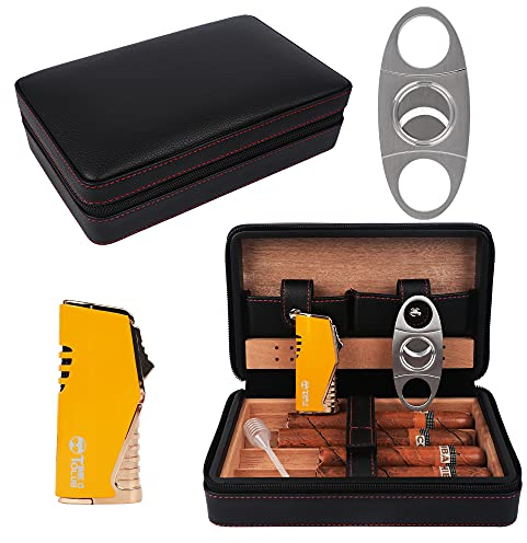Temps C Club Portasigari da viaggio portatile in pelle per quattro sigari, tagliasigari, umidificatore per sigari con tagliasigari, regalo per testimoni dello sposo, regalo di compleanno