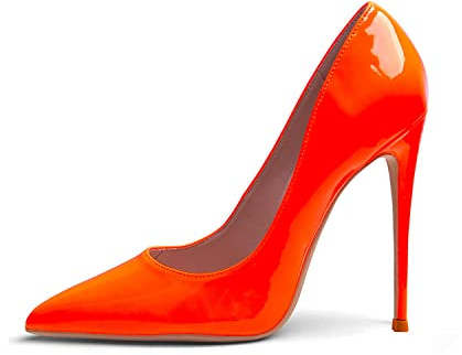 Zhabtuc damer pumps sexiga klassiska höga klackar spets stilett bal party bröllop pendlare klackar pumps 12 cm, Neon orange, 41 EU
