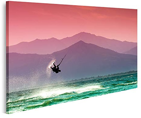 Bild auf Leinwand Kite-Surfer am Strand von Skinias in Griechenland. Kunstdrucke Wandposter