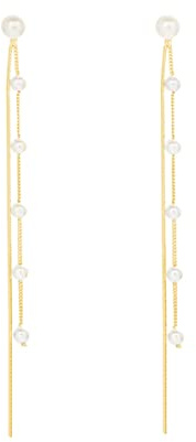 SLUYNZ 925 Sterling Silber Perlen Ohrringe Kette für Damen Elegante Perlen Ohrringe Lange Hochzeit Braut (18K Gold Plated)