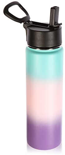 Volhoply 660ml Bouteilles D'eau en Acier Inoxydable avec Paille, Bouteille Isotherme Café Double Paroi avec Couvercle Sans BPA, Bottle Réutilisable en Métal Étanche pour Sport, enfant, Cadeaux