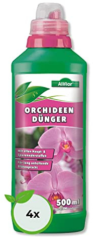 Allflor Orchideendünger 4x500 ml I Sehr ergiebiger Langzeitdünger I Dünger fördert langanhaltende Blütenpracht bei Orchideen I Flüssigdünger mit idealer Nährstoffkombination | Blumendünger flüssig