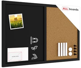 ALLboards Tableau COMBI Liège/à Craie Magnétique Noir 60x40cm Cadre en Bois Laqué