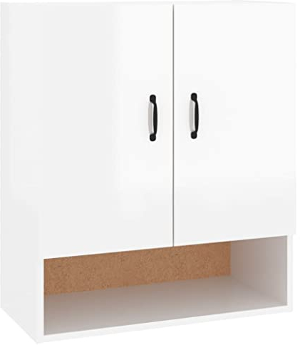 vidaXL Armario de Pared Mueble Colgante Auxiliar Puertas Almacenamiento Cuarto Baño Sala de Estar Cocina Madera Contrachapada Blanco Brillo