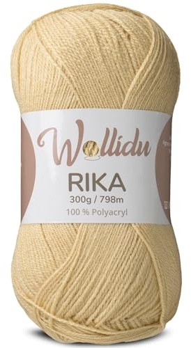 Wollidu Rika garn för virkning och stickning 300 g/798 m stickgarn 100 % polyakryl, virkgarn sand