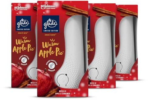 Glade Sense & Spray Air Freshener Holders and Refills, Motion Activated Automatic Room Spray and Odour Eliminator for Home, Warm Apple Pie, Pack of 4 Starter Kits, (4x Holder and 4 x 18 ml Refill)