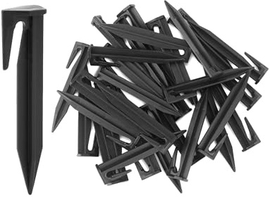 QWORK Plastic Boundary Wire Stakes, 200 Pcs, 3.35in, Black, Bayonet Tip, Garden Edging, Lawn Nails, Wire Pegs, Landscape Anchoring Spikes, Pet Fence, Mower Compatible