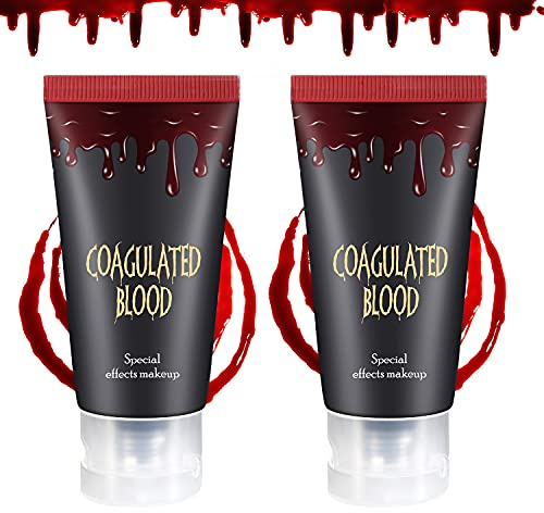 Sang Artificiel 2PCS,DE'LANCI Halloween Maquillage de Sang Artificiel Pour Vampire,Sang Artificiel Facile à NettoyerSFX Maquillage de Scène de Théâtre&Halloween Maquillage de Sang Artificiel - Zombie