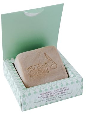 Alba Natura - Jabón para Piel Seca con Leche de Burra - Jabón Facial a Base de Aceite de Oliva y Geranio - Especialmente para Pieles Resecas - Propiedades Hidratantes - 115g