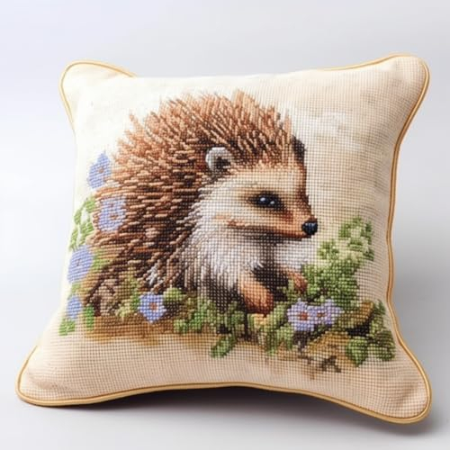 Taxpy DIY knüpfen set erwachsene kissen Igel Tiere und Blumen Haken Knüpfset Kissenbezug Teppich Bedrucktes Kissen Häkelgarn Stickerei Dekoration 17x17in