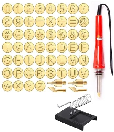 Wood Burning Tool with Soldering Iron Stand DIY Wood/Leather Burning Set, Copper Mold DIY Wood Burning/Carving Set, Letter Soldering Iron Stencils Wood Burning Kit (Color : Red-56 Pieces)