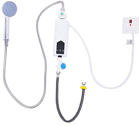 NaMaSyo Elektro Durchlauferhitzer 5500W 220V Instant Warmwasserbereiter Duschkopf Tragbarer Elektrischer Durchlauferhitzer Duschsystem LED Thermostat für Duschen im Freien Pferde Camping Wohnmobil