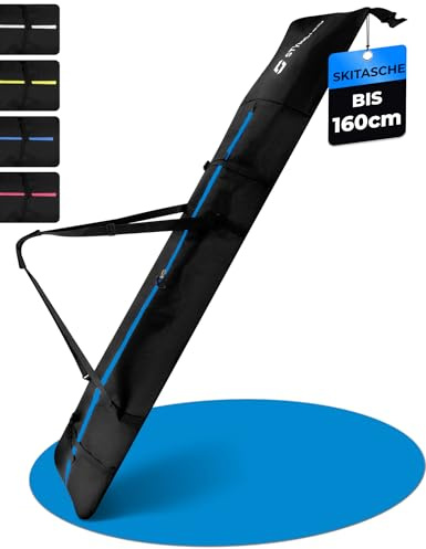 STYNGARD Andermatt Sac de Ski pour Enfant avec Haut Roulant [jusqu'à 160 cm] – Sac de Ski pour Enfant en matériau Robuste avec Fermetures éclair de qualité – Modèle Andermatt (Noir-Bleu)