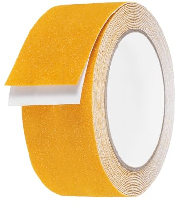 sourcing map Non Skid Tape 2 in x 16.5 ft Waterproof Frosted Non Slip Grid Tape Self-Adhesive Backing for Stairs Treads, Hardwood Floor, Indoor and Outdoor Steps, Yellow