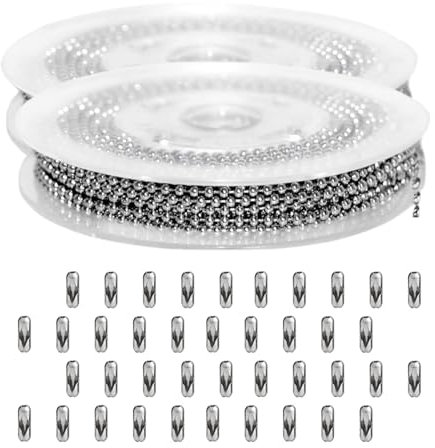 MAEXUS® Catena a sfere in acciaio inox con 20 lunghezza regolabile, 2,4 mm, collana di perle in acciaio inox, per uomo, portachiavi, decorazione progetti fai da te, 10 m
