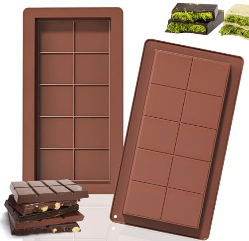 GUBOOM 2 pezzi Cioccolatini Stampo Silicone, Cioccolatini Stampo Silicone Antiaderenti Rettangolare, Stampo Tavoletta Cioccolato, Riutilizzabili Stampo per Barretta di Cioccolato