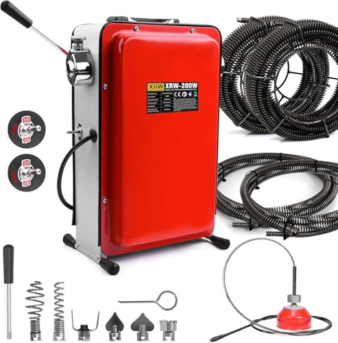 16mm 33M Spiralen Elektrische Rohrreinigungsmaschine 390W f. Ø20-100mm Rohr | 450U/min, Rohrreinigungsspirale Ø8mm 10M, Rohrreinigungsgerät Rohrreiniger Abflussreiniger Reinigung Drain Clean