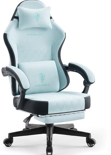 Dowinx Gaming stoltyg med vårkudde, massage ländryggsstöd kontorsstol med fotstöd för vuxna, ergonomisk gamingfåtölj stor och hög för Office Gaming 135 kg, Aqua