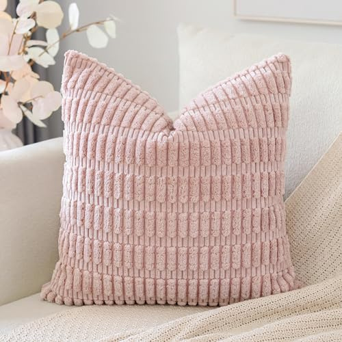 Artscope 1er Set Boho Gestreifte Kissenbezug Einfarbig Zierkissenbezug Dekokissen Sofakissen 40x40 cm Kissenhülle Weiche Couchkissen für Sofa Wohnzimmer Schlafzimmer Dekor, Rosa