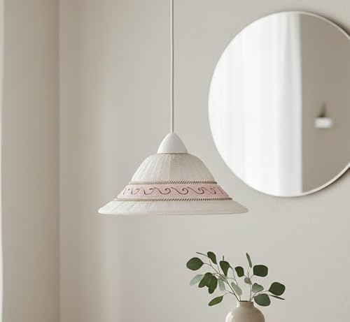 Generico Lampadario a Sospensione Classico in Vetro, 1 Luce, per Cucina, Bagno, Camera, Soggiorno, Scala, Corridoio art. Greca rosa