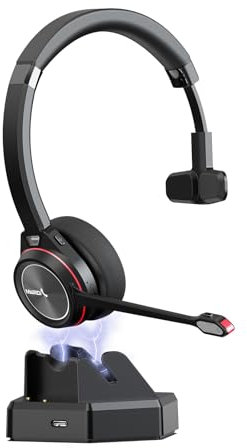 Mairdi Casque Bluetooth avec microphone pour PC, casque sans fil 40H avec station de charge et dongle USB, casque mono sans fil pour ordinateur portable, centre d'appel, bureau, zoom, équipes Skype