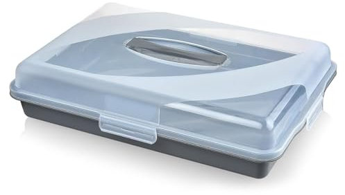 Best House | Plastic Cake Storage Box | GREY | 1Pc | BPA Free | Cake and Pastry Carrier With Handle | Rectangular Lockable Food Container - L 45cm x W 31cm x H 10cm, Pack of 1