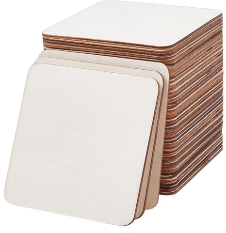 MAYJOYDIY 40 PCS Thin Wood Chips 12x12cm Unfinished Wood Square Pieces MDF Wood Boards Blank Natural Wooden Slices for Painting Graffiti Coaster Making Home Decor DIY Crafts