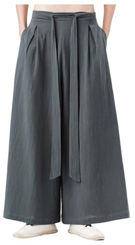 Tobysper Hakama Harajuku Kimono Samurai Pants Mens Casual Wide Pants Kendo Uniforms, s01 grey, 4XL