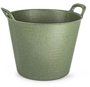 Eco Friendly Large Round Flexi Tub Versatile Multi Purpose Flexible Rubber Storage Container Bucket (Made from 100% Recycled Plastic + Aluminium) (Dark Green, 42 Litre)