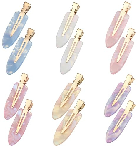 Paquete de 12 pinzas para el pelo sin pliegues, coloridas y sin dobleces, pinzas planas para el pelo sin arrugas, pinzas planas de cocodrilo, pasadores de pelo, accesorios de peluquería para mujeres y