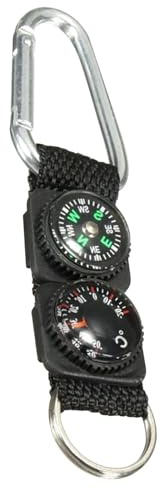 Kompass-Schlüsselanhänger-Karabiner mit Thermometer, wasserdichter hängender Mini-Wanderkompass, multifunktionales Überlebenswerkzeug für Outdoor-Sportarten, Wandern, Camping, schwarzer Outdoor-K