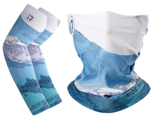 RIDEIRON Multifunktionstuch Mundschutz Bandana Herren Damen & Kühlarmlinge Set,UPF 50+ Atmungsaktiv Schnelltrocknend verschiedene Designs für Motorrad, Fahrrad,Fishing,Wandern,Ski(größe L)