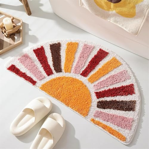 Lifup Halbrund Duschvorlage rutschfest Waschbare, Mikrofaser Badematte, Saugfähig Weich Badteppich Badvorleger für Dusche, Badewannen und Badezimmer Bunt 3 40 x 60 cm