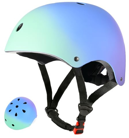 LIRENGUI Casco da bici per bambini, con sfumatura di colore, casco da skateboard, per ragazze, ragazzi, bambini, regolabile, per sport multipli, ciclismo, pattinaggio, scooter, equilibrio (M)