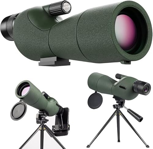 Spektiv Vogelbeobachtung 25-75x60, HD Spektiv Sportschützen mit Stativ und Telefonadapter, BAK4 Prisma, FMC Objektiv Spektiv, für Zielschießen, Bogenschießen, Vogelbeobachtung, Mond (Grün)