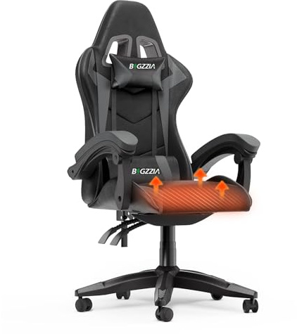 bigzzia Gaming Chair with Heated Cushion, Ergonomic Office Chair with Cushion and Lumbar Support, Adjustable Height with 360° Swivel Seat for Adults