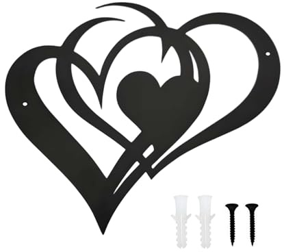 TUKEVA Metallwandkunst Liebe Personalisiert Metall Wand Deko Metall Liebe Wanddeko Metallwandkunst Wandbehang Dekor für Zuhause Outdoor Jubiläum Ornamente (Herzförmig B, Schwarz, 30x25.9cm)