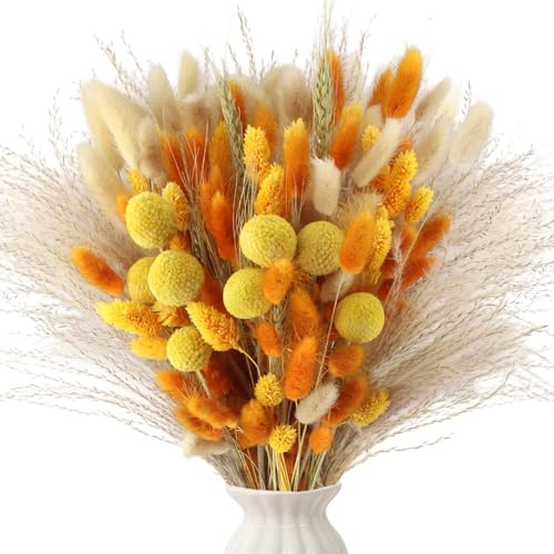 Xbessc 128 Pièce Pampa Séchées Naturelles Décoration Orange, DIY Bouquet Fleurs Séchées, Herbe de La Pampa Automne, Kit Fleurs Sechees Boho Décoration pour Tables de Mariage et Chambre, 43cm