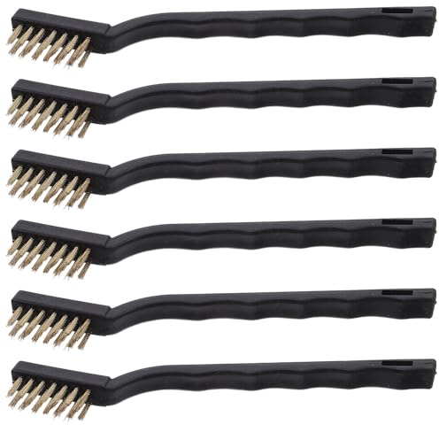BAZEITFLOW Juego de 6 Cepillos de Latón Mango Curvo Negro Mini Cepillo Tubular de Alambre para Limpieza de Óxido y Soldadura Herramienta Abrasiva para Impresoras 3D y Mantenimiento