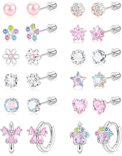 VELORICHE Flat Screw Back Hypoallergenic Earrings for Girls Toddler Kids Baby Cute Silver Earrings for Women Surgical Steel Sleeper Earrings Girls Jewellery