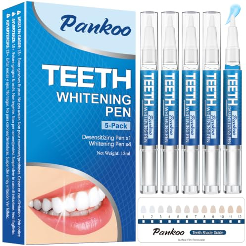 Teeth Whitening Pen Kit, Enamel-Safe Formula, No Pain for Sensitive Teeth, Fast Stain Removal from Coffee, Wine & Smoking, 5 Pack, 1-6 Shades Whiter in 1-2 Weeks,Teeth Whitening Gel