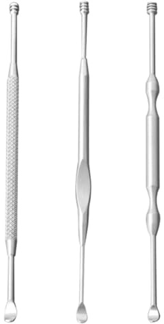 PACKOVE Limpiador de Oídos Profesional 3 Piezas para Eliminar Cerumen de Acero Inoxidable Doble Cabeza Plateadas Adecuado para Uso en Viajes y Vacaciones
