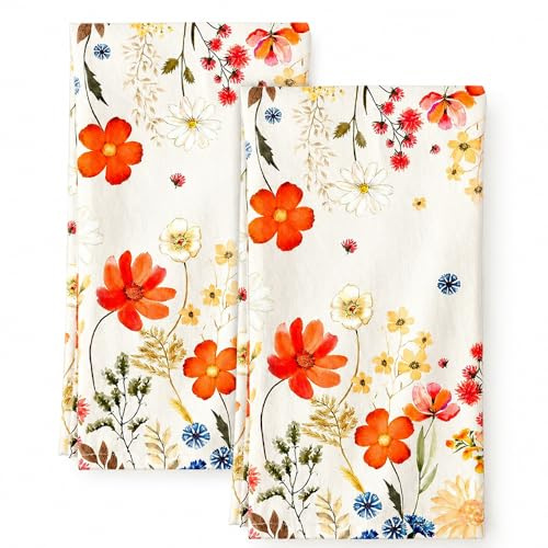 2Pcs Floral Tea Towels for Kitchen, Microfibre Dish Cloths for Drying Dishes, Lint-Free Botanical Watercolour Hand Towels for Home Baking Housewarming Gift, Super Absorbent & Quick Dry (Floral)