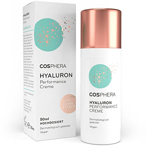 Cosphera - Hyaluron Performance Creme 50 ml - vegane Tages- und Nachtcreme hochdosiert für Gesicht, Hals, Dekolleté, Augen - Anti-Falten Feuchtigkeitsbehandlung für Frauen und Männer