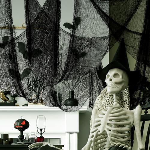 Biubee 5 Pack Halloween Decor Creepy Gauze Cloth- Black Scary Fabric Spooky Halloween Decorations Indoor Outdoor for Home Wall Haunted House Party Yard Doorway Tree Decor (30'' × 72)
