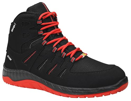 ELTEN Säkerhetsskor MADDOX svart-red Mid ESD S3, män, textil, stålhätta, lätta, sportiga, svart/röd, storlek: 43